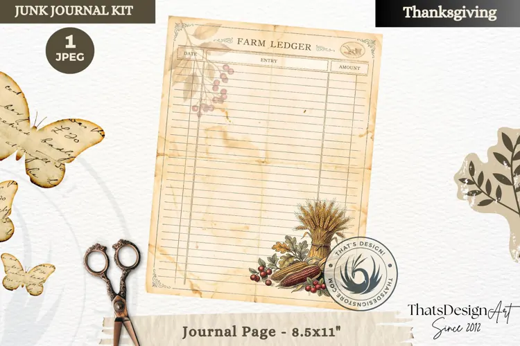 Vintage Thanksgiving Junk Journal page Scrapbooking collage