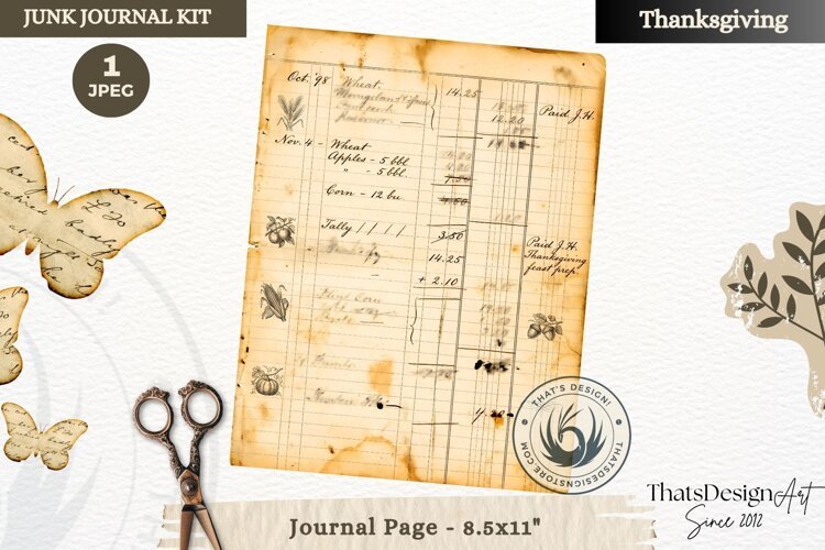 Vintage Thanksgiving Junk Journal page Scrapbooking collage example image 1