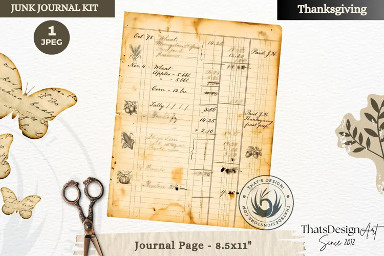 Vintage Thanksgiving Junk Journal page Scrapbooking collage