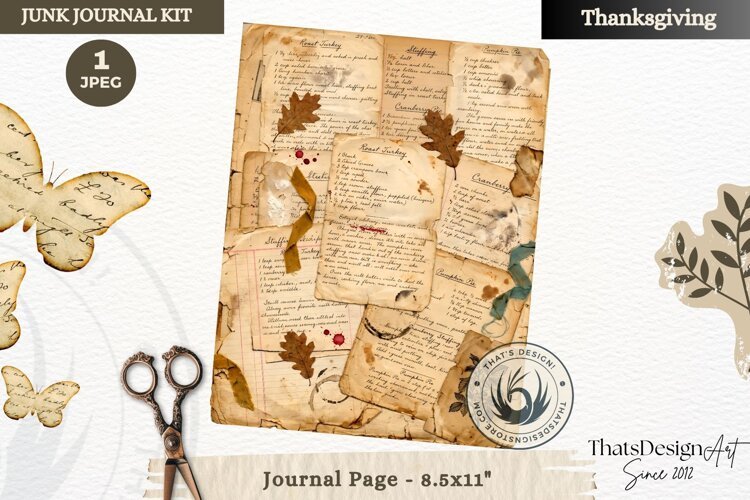 Vintage Thanksgiving Junk Journal page Scrapbooking collage example image 1