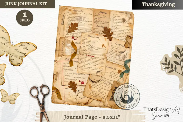 Vintage Thanksgiving Junk Journal page Scrapbooking collage