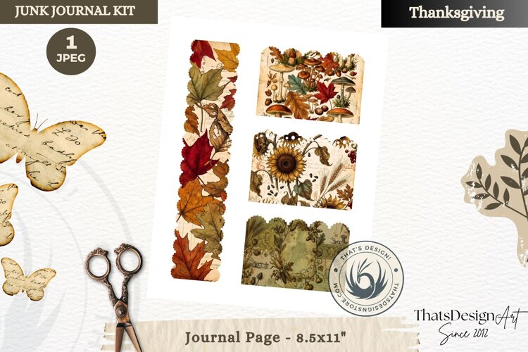 Vintage Thanksgiving Junk Journal page Ephemera Scrapbooking example image 1