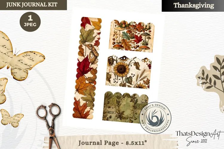 Vintage Thanksgiving Junk Journal page Ephemera Scrapbooking