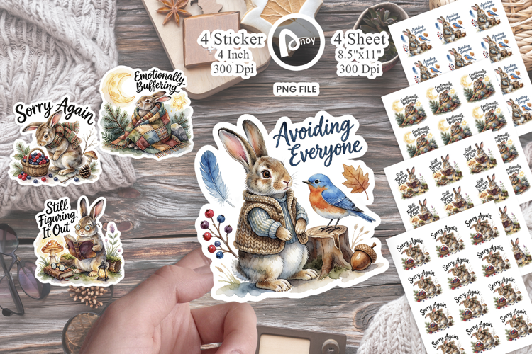 Overthinking Rabbit Forest Sticker