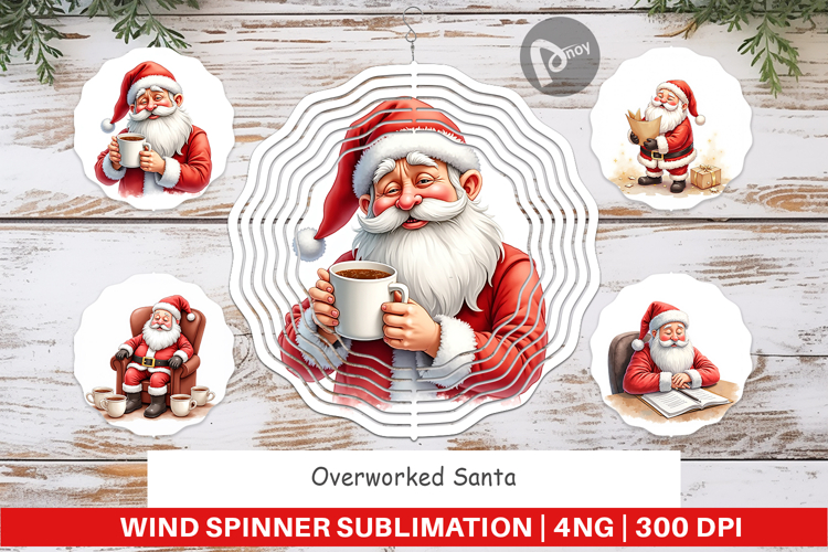 Wind Spinner Watercolor Overworked Santa