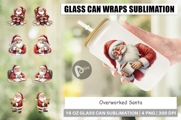Glass Can Watercolor Overworked Santa