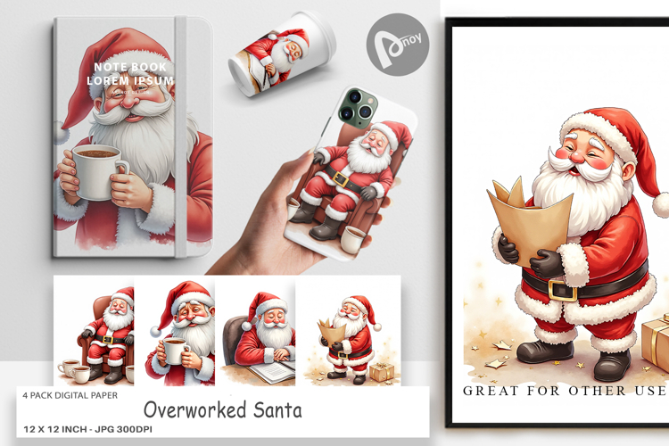 Digital Paper Watercolor Overworked Santa