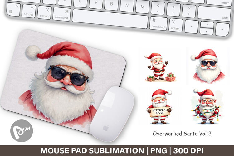 Mouse Pad Watercolor Overworked Santa