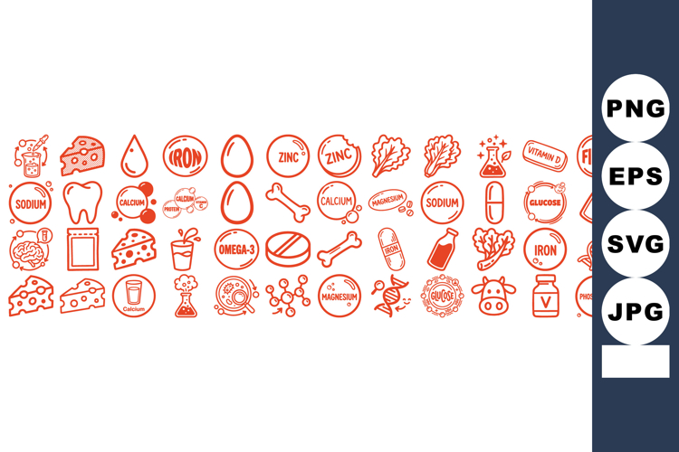Hand Drawn Nutrition and Vitamin Icon Set Bundle