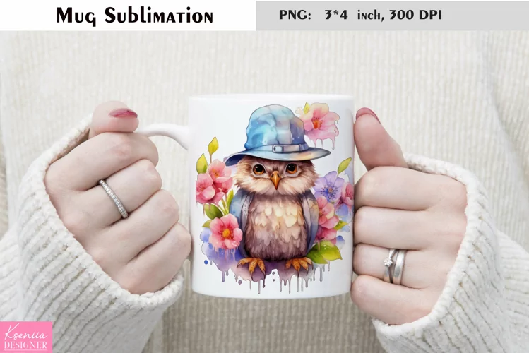 Watercolor Owl and Wild Flowers|Flower Mug Sublimation