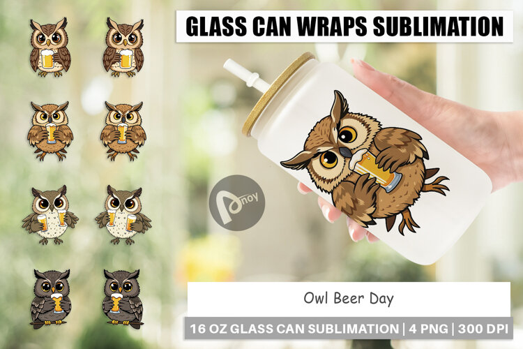Glass Can Owl Beer Day example image 1