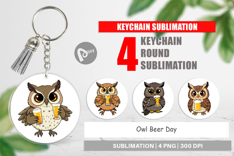 Keychain Owl Beer Day example image 1