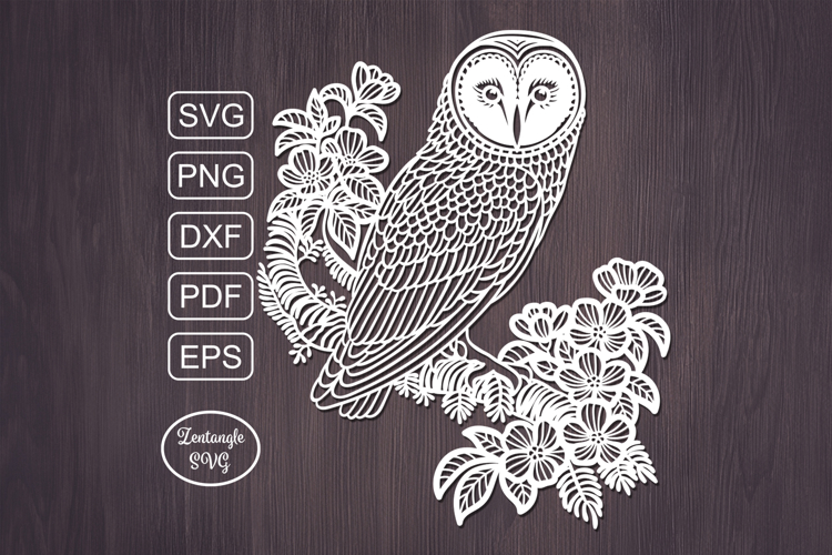 Owl papercut, paper cutting template, bird laser cut mandala