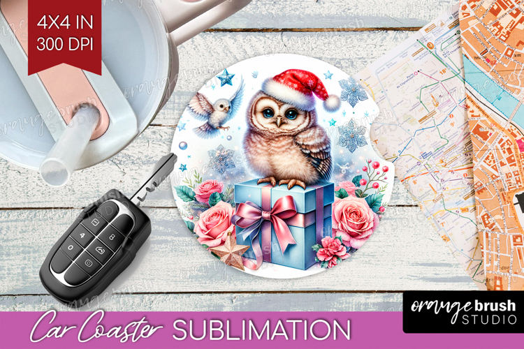 Owl Pastel Christmas Car Coaster Coquette Xmas Coaster PNG