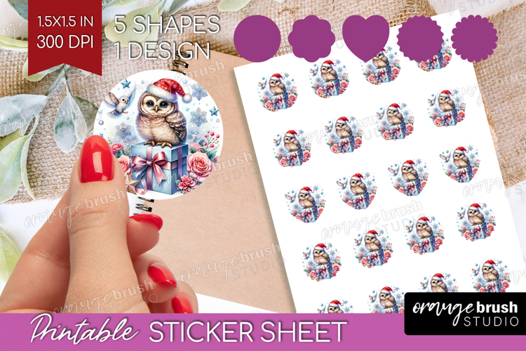 Owl Pastel Christmas Round Sticker Coquette Xmas Printable example image 1