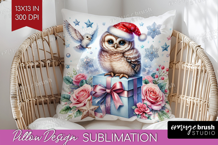 Owl Pastel Christmas Pillow Sublimation Coquette Xmas Pillow