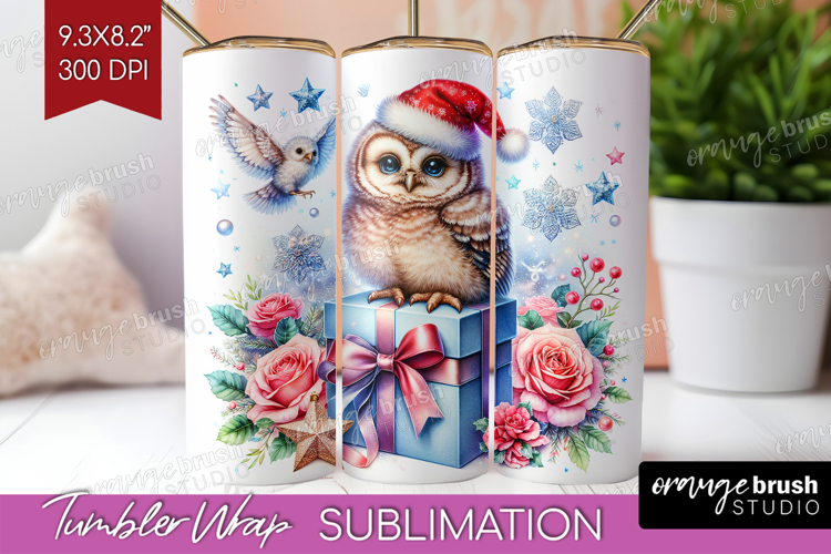 Owl Pastel Christmas Tumbler Wrap Coquette Xmas Tumbler PNG