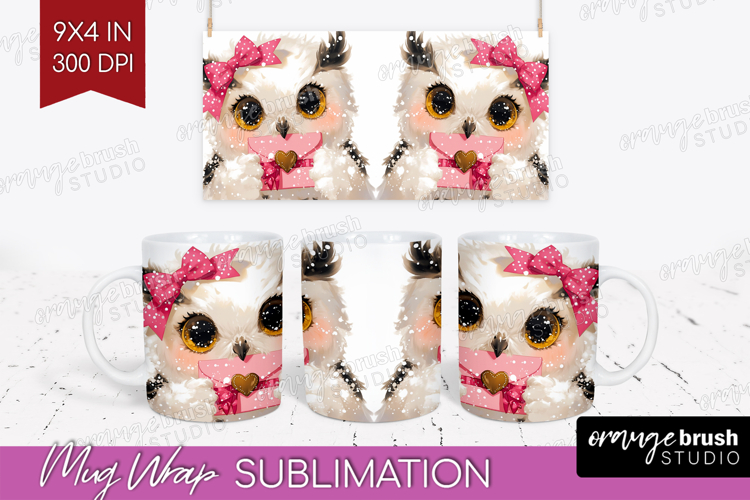 Owl Valentine Mug Wrap Cute Valentines Day Mug PNG