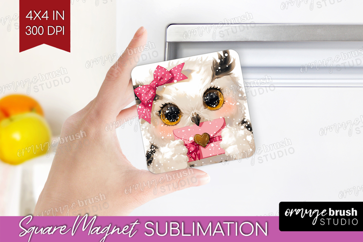 Owl Valentine Magnet Sublimation Cute Valentines Day Square