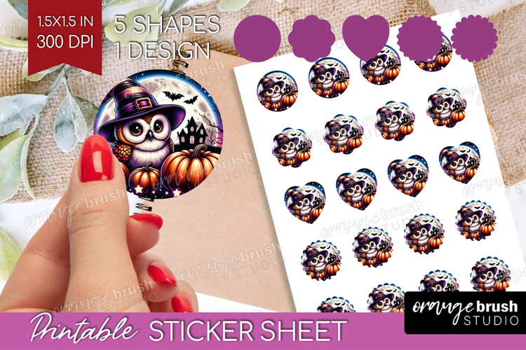 Owl Halloween Round Sticker Cute Animal Printable Sticker