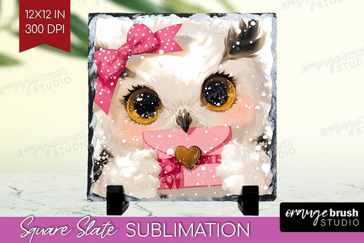 Owl Valentine Slate PNG Cute Valentines Day Square Slate