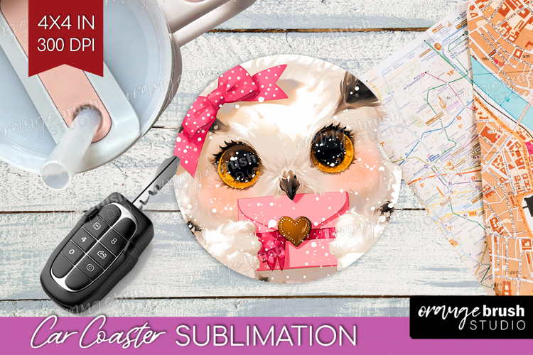 Owl Valentine Car Coaster Cute Valentines Day Coaster PNG