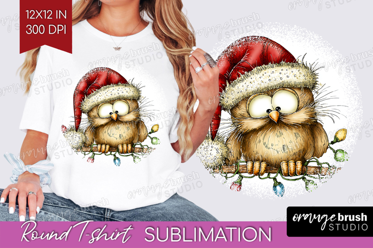 Owl Tangled In Christmas Lights Round Tshirt Background
