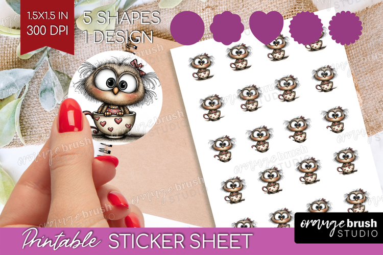 Owl Valentine Round Sticker Whimsical Animal Printable