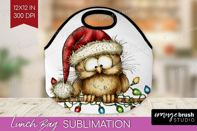 Owl Tangled In Christmas Lights Lunch Bag Funny Xmas Lunch