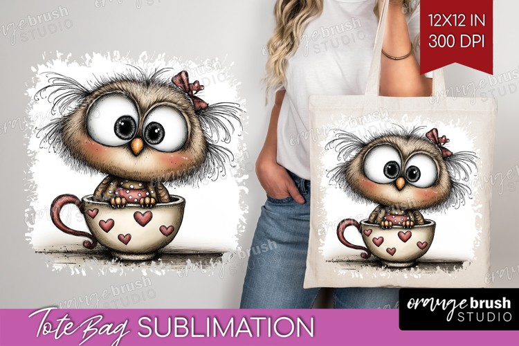 Owl Valentine Tote Bag Whimsical Animal Tote Bag PNG