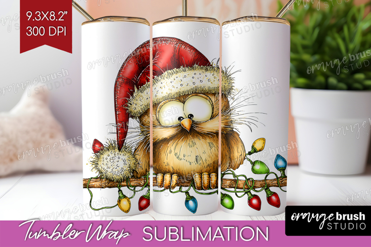 Owl Tangled In Christmas Lights Tumbler Wrap Funny Xmas PNG