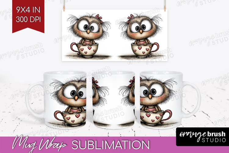 Owl Valentine Mug Wrap Whimsical Animal Mug PNG Sublimation