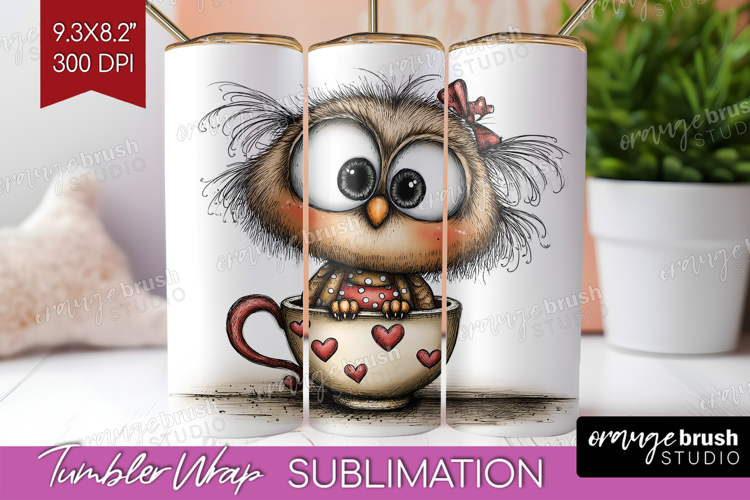 Owl Valentine Tumbler Wrap Whimsical Animal Tumbler PNG