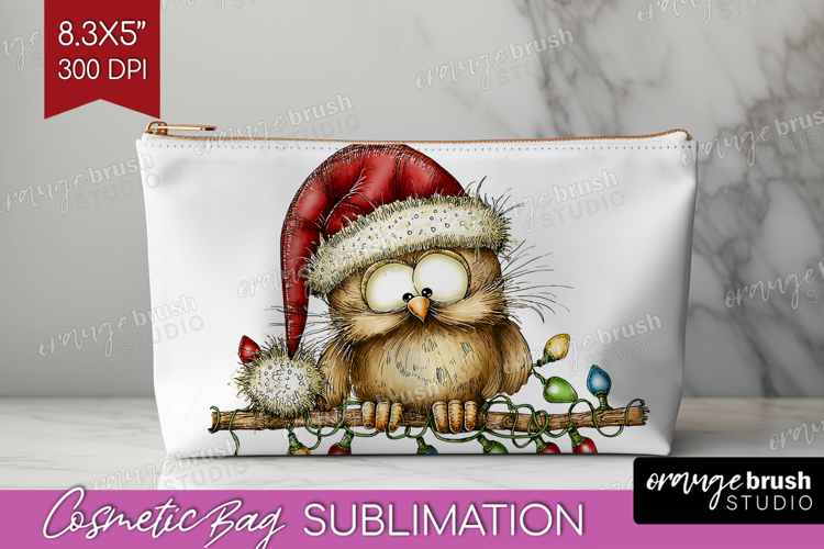 Owl Tangled In Christmas Lights Cosmetic Bag Funny Xmas
