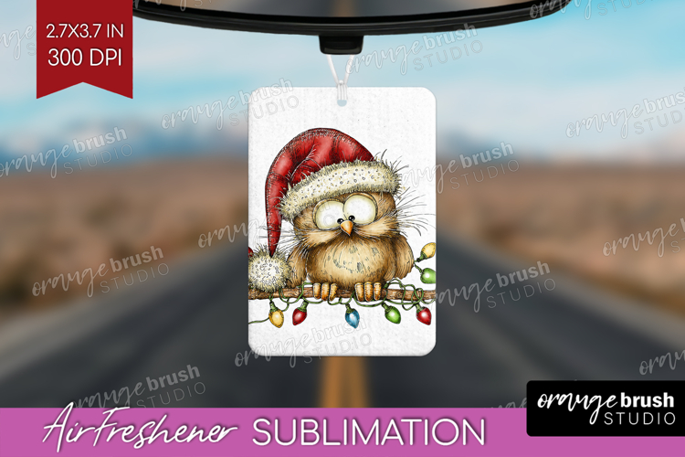 Owl Tangled In Christmas Lights Air Freshener PNG Funny Xmas