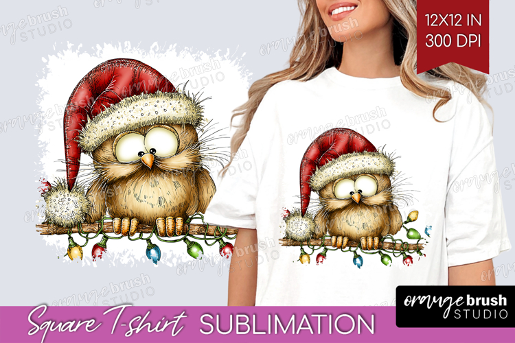Owl Tangled In Christmas Lights Square Tshirt Background