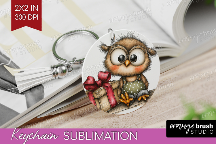 Owl Valentine Keychain PNG Whimsical Animal Keychain