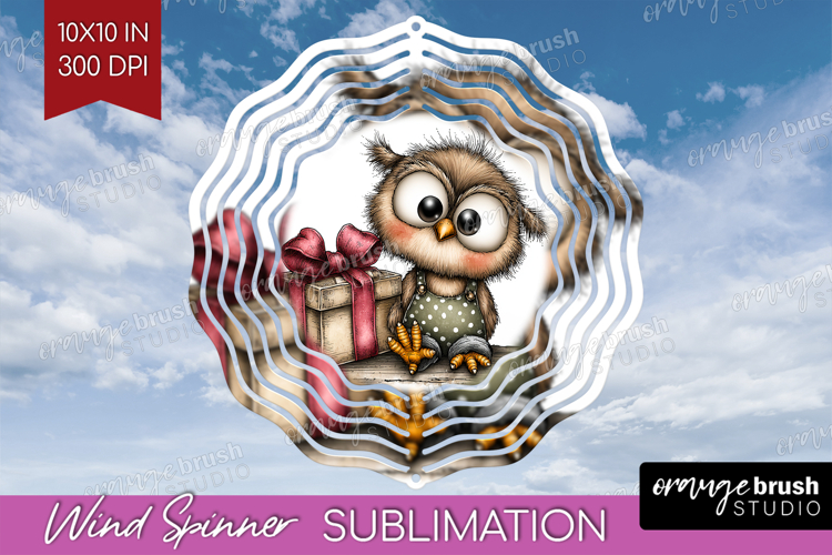 Owl Valentine Wind Spinner Sublimation PNG Whimsical Animal