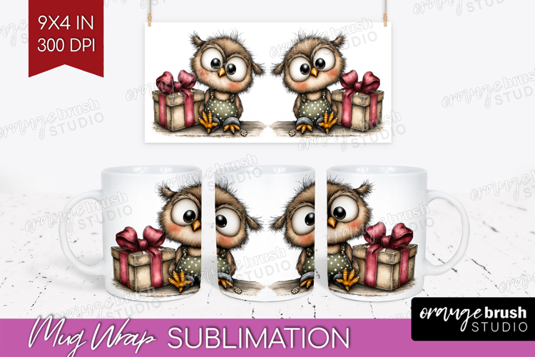 Owl Valentine Mug Wrap Whimsical Animal Mug PNG Sublimation