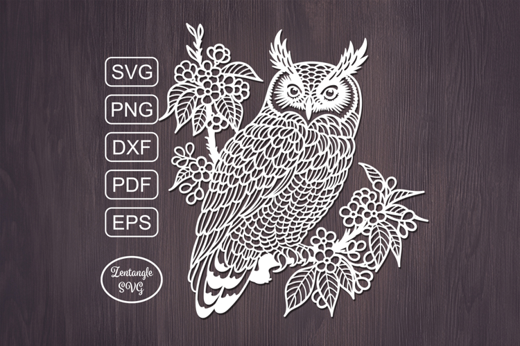Owl papercut, paper cutting template, bird laser cut mandala