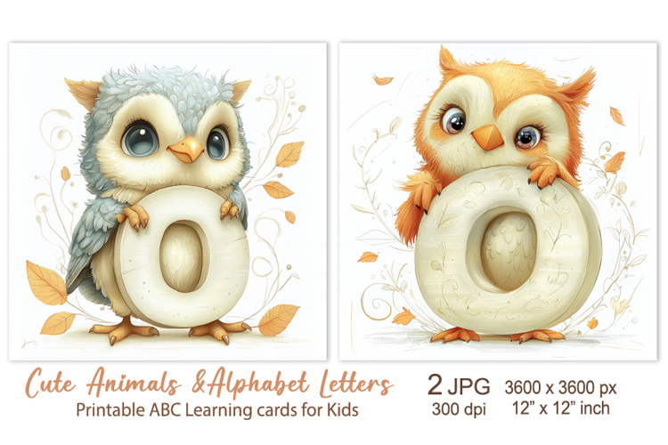 Cute Owl, baby Animal Alphabet Letters, ABC Printable card