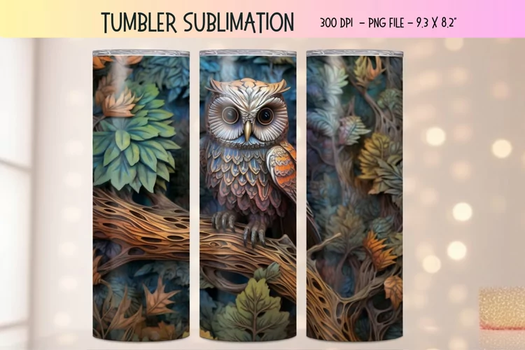 Owl 3D Tumbler Sublimation Design | Owl 3d Tumbler Wrap