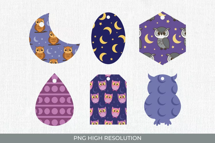 Owl and Moon Patterned Shaped Tags