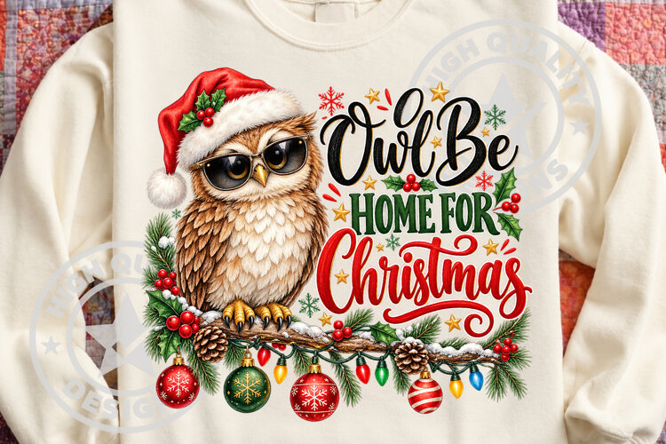 Owl Be Home for Christmas Owl PNG example image 1