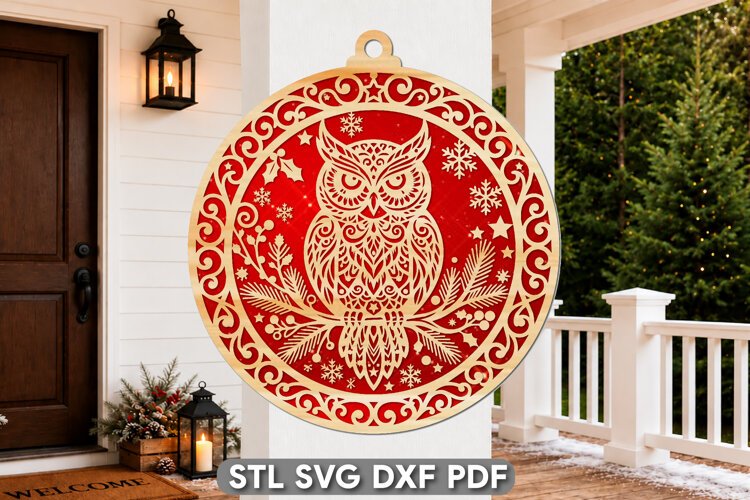 Owl Christmas Ornament Laser Cut SVG example image 1