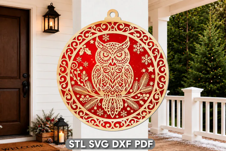 Owl Christmas Ornament Laser Cut SVG