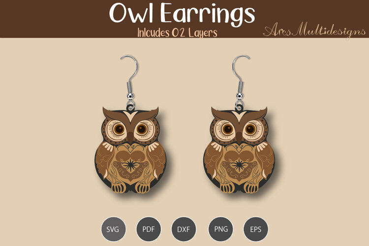Owl Earrings SVG template example image 1