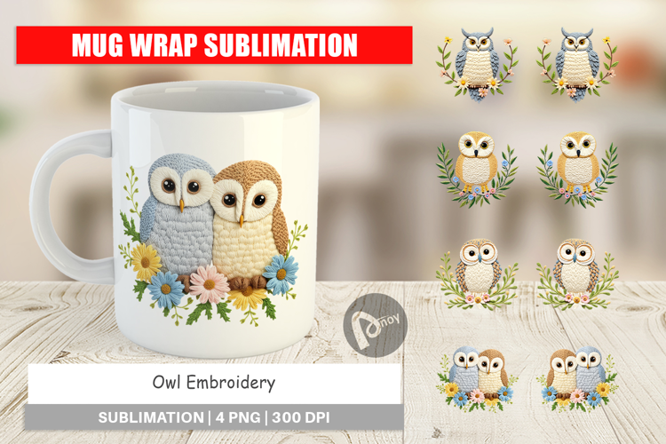 Mug Wrap Owl Embroidery