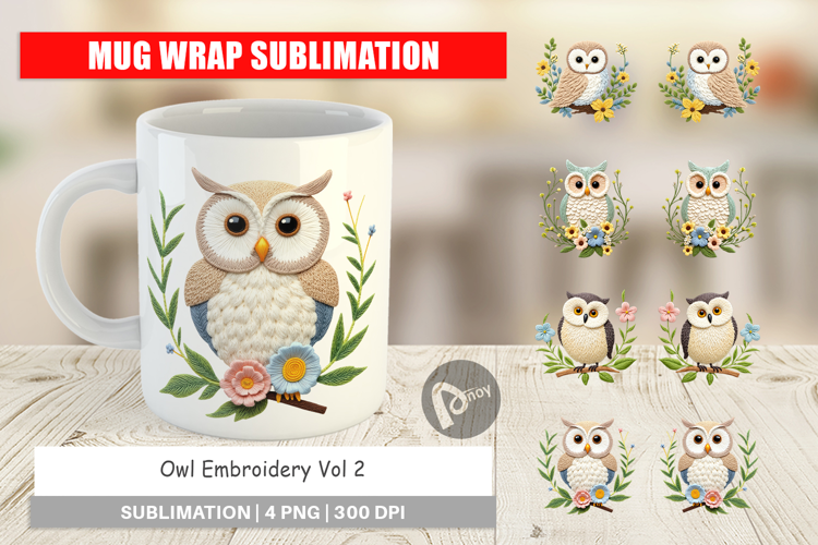 Mug Wrap Owl Embroidery