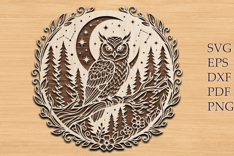 Owl Forest Moon Laser Cut SVG